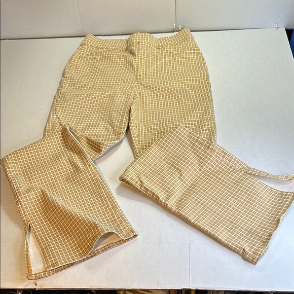 MADEWELL PULL ON SKINNY FLARE IN MINI CHECK PATTERN AUTUME GOLD PANTS SZ 28 - Picture 1 of 16